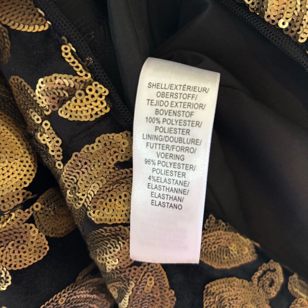 Adrianna Papell Black Midi Dress with Gold Floral Sequin Overlay - Picture 2 of 5